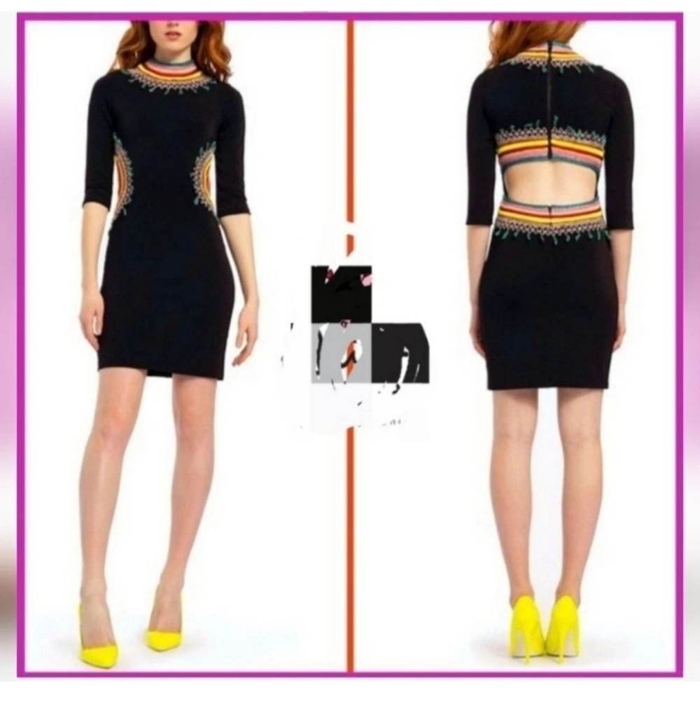 Alice + Olivia Tamson Embroidred Fitted Open Back Mini Dress Size 8 - Picture 3 of 13